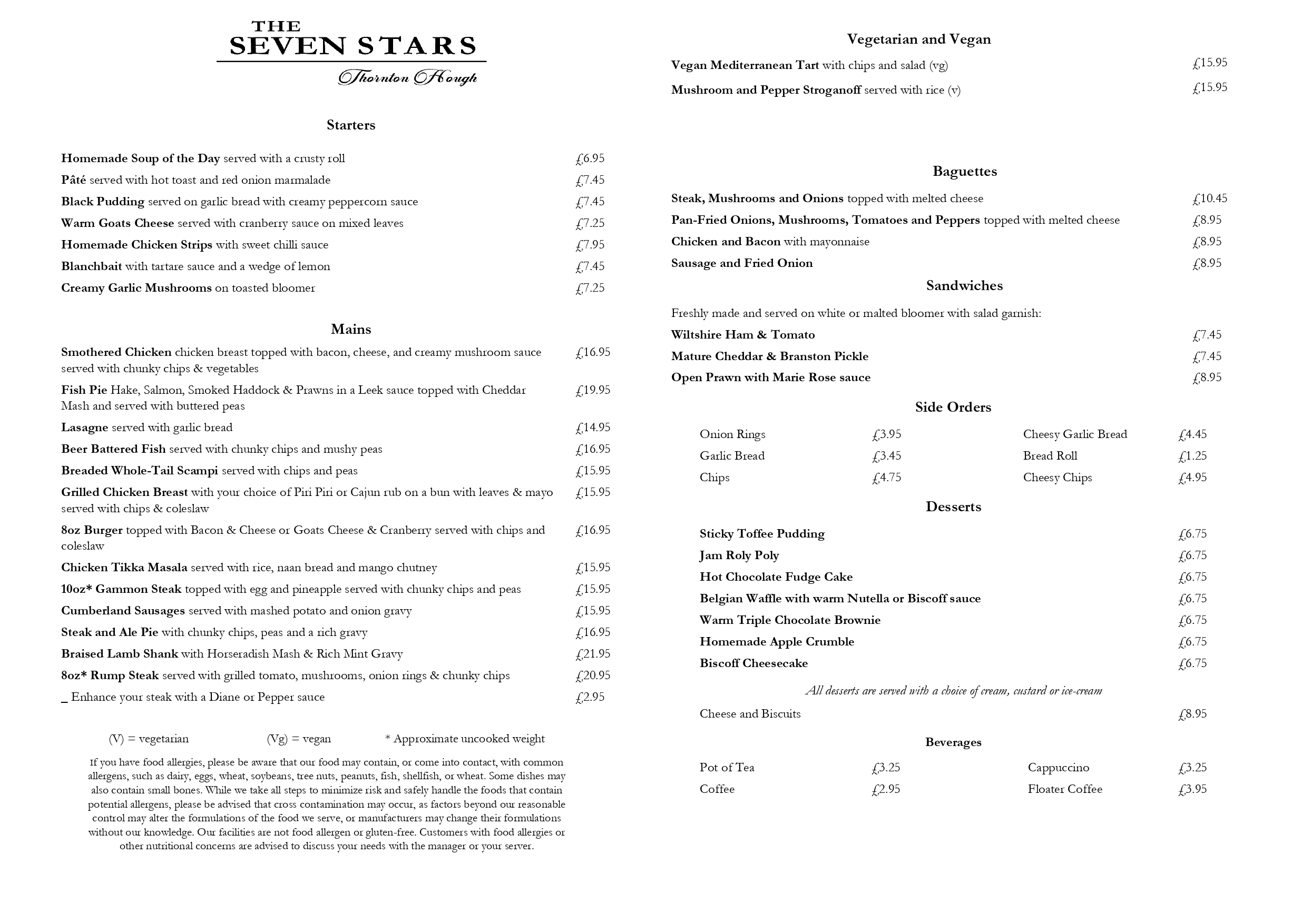 Sunday Roast Dinner and Pub Food - Seven Stars Pub Wirral